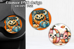Cute Halloween patchwork pumpkin car coaster sublimation Product Image 1