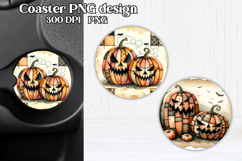 Cute Halloween patchwork pumpkin car coaster sublimation Product Image 1