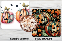 Cute Halloween patchwork pumpkin square coaster sublimation Product Image 1