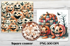 Cute Halloween patchwork pumpkin square coaster sublimation Product Image 1