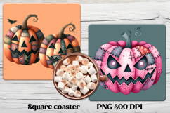 Cute Halloween patchwork pumpkin square coaster sublimation Product Image 1