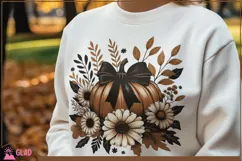 Autumn pumpkin with large flowers png, fall autumn pumpkin Product Image 1