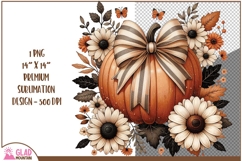 Floral fall pumpkin with coquette bow png, autumn pumpkin Product Image 2
