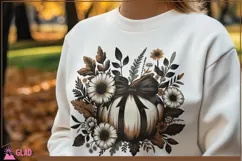 Autumn pumpkin with large flowers png, fall autumn pumpkin Product Image 1