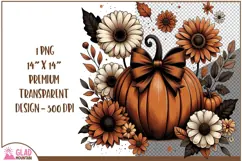 Autumn pumpkin with large flowers png, fall autumn pumpkin Product Image 2
