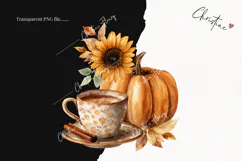 Watercolor Pumpkin & Coffee Clipart | Fall Png Product Image 2