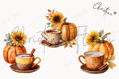 Watercolor Pumpkin &amp; Coffee Clipart | Fall Png Product Image 3