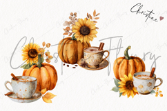 Watercolor Pumpkin &amp; Coffee Clipart | Fall Png Product Image 3