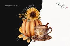 Watercolor Pumpkin & Coffee Clipart | Fall Png Product Image 2