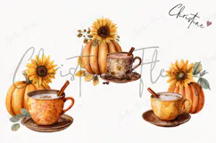 Watercolor Pumpkin & Coffee Clipart | Fall Png Product Image 3
