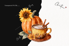Watercolor Pumpkin &amp; Coffee Clipart | Fall Png Product Image 2
