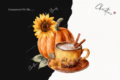 Watercolor Pumpkin & Coffee Clipart | Fall Png Product Image 2