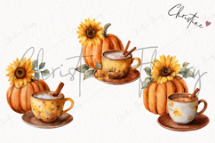 Watercolor Pumpkin &amp; Coffee Clipart | Fall Png Product Image 3