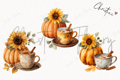 Watercolor Pumpkin &amp; Coffee Clipart | Fall Png Product Image 3