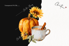 Watercolor Pumpkin &amp; Coffee Clipart | Fall Png Product Image 2