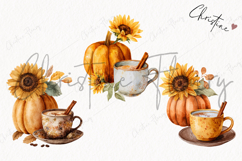 Watercolor Pumpkin &amp; Coffee Clipart | Fall Png Product Image 3