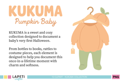 Baby pumpkin costume illustration on hanger with matching hat