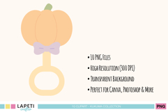 Baby rattle shaped like a pumpkin with purple bow