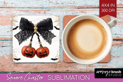 Pumpkin Bow Halloween Square Coaster Spooky Season Coaster Product Image 1