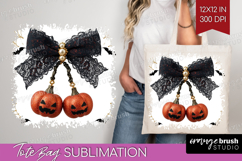 Pumpkin Bow Halloween Tote Bag Spooky Season Tote Bag PNG Product Image 1