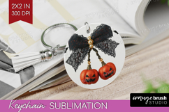 Pumpkin Bow Halloween Keychain PNG Spooky Season Keychain Product Image 1