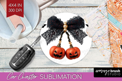 Pumpkin Bow Halloween Car Coaster Spooky Season Coaster PNG Product Image 1