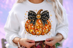 Pumpkin Bow Rhinestone PNG Design Product Image 2