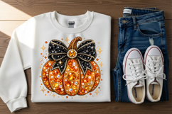 Pumpkin Bow Rhinestone PNG Design Product Image 3