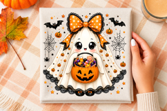 Pumpkin Bucket Ghost Halloween PNG, Coquette Bow Trick or Product Image 3