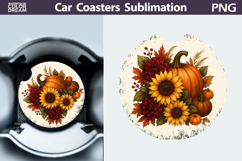 Pumpkin Floral Car Coaster | Thanksgiving Round Coaster Product Image 1