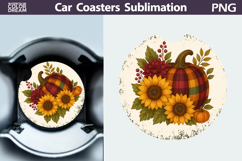 Pumpkin Floral Car Coaster | Thanksgiving Round Coaster Product Image 1
