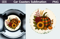 Pumpkin Floral Car Coaster | Thanksgiving Round Coaster Product Image 1