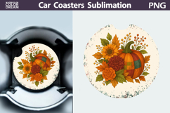 Pumpkin Floral Car Coaster | Thanksgiving Round Coaster Product Image 1
