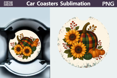 Pumpkin Floral Car Coaster | Thanksgiving Round Coaster Product Image 1