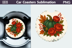 Pumpkin Floral Car Coaster | Thanksgiving Round Coaster Product Image 1