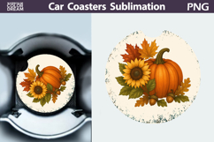 Pumpkin Floral Car Coaster | Thanksgiving Round Coaster Product Image 1