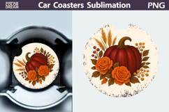 Pumpkin Floral Car Coaster | Thanksgiving Round Coaster Product Image 1
