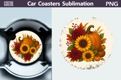 Pumpkin Floral Car Coaster | Thanksgiving Round Coaster Product Image 1