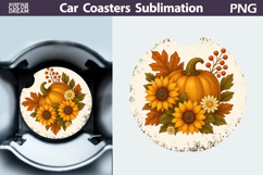 Pumpkin Floral Car Coaster | Thanksgiving Round Coaster Product Image 1