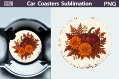 Pumpkin Floral Car Coaster | Thanksgiving Round Coaster Product Image 1