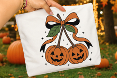 Pumpkin Cherries coquette bow PNG, Halloween Pumpkin PNG Product Image 2