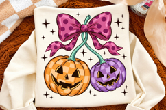 Pumpkin Cherries PNG, Coquette Halloween Bow Sublimation Product Image 2