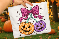 Pumpkin Cherries PNG, Coquette Halloween Bow Sublimation Product Image 3