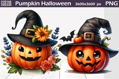 Pumpkin Face Halloween Clipart | Pumpkin Hat Sublimation Product Image 1