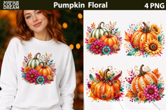 Pumpkin Floral Clipart | Fall Sublimation Design Product Image 1