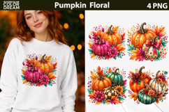 Fall Pumpkin Floral Clipart | Autumn Sublimation Design Product Image 1