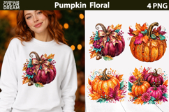 Pumpkin Floral PNG | Fall Harvest Sublimation Product Image 1