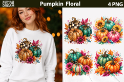 Pumpkin Floral PNG | Fall Harvest Sublimation Product Image 1