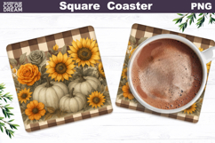Fall Pumpkin Square Coaster | Thanksgiving Sublimation Product Image 1