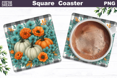 Fall Pumpkin Square Coaster | Thanksgiving Sublimation Product Image 1